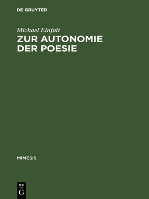 cover image of Zur Autonomie der Poesie